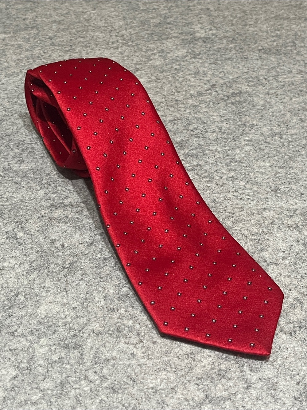 Vintage Yves Saint Laurent Red Silk Tie with Black Dot Accents